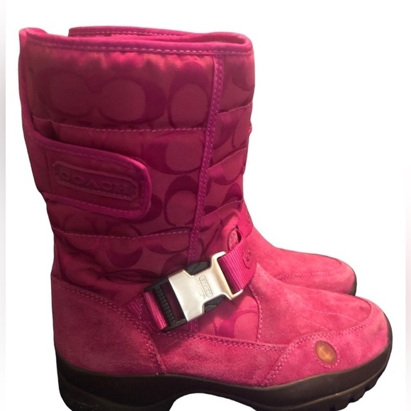 Coach Boots Sandi Dark Pink Mid Calf Signature Quilted Suede 6.5 Ankle Buckle - Picture 2 of 11